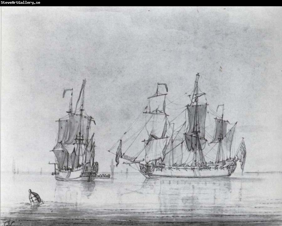Francis Swaine A drawing of a small British Sixth-rate warship in two positions